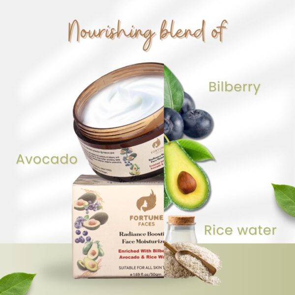 Fortune Faces Radiance Boosting Face Moisturizer | Enriched with Bilberry, Avocado & Rice Water | For Deep Hydration & Youthful Glow |Suitable for All Skin Types | Women & Men | Pack of 2 (100 gm) - Image 5