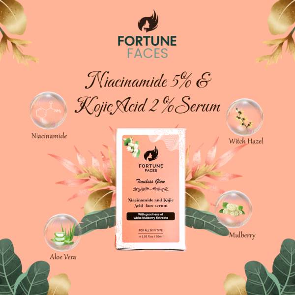 Fortune Faces Niacinamide 5% & Kojic Acid 2% Face Serum with White Mulberry Extract – Brightening & Dark Spot Remover for Even Tone, Acne Scars, Oil Control & Smooth Skin – 30ml - Image 4
