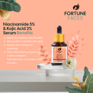 Fortune Faces Niacinamide 5% & Kojic Acid 2% Face Serum with White Mulberry Extract – Brightening & Dark Spot Remover for Even Tone, Acne Scars, Oil Control & Smooth Skin – 30ml